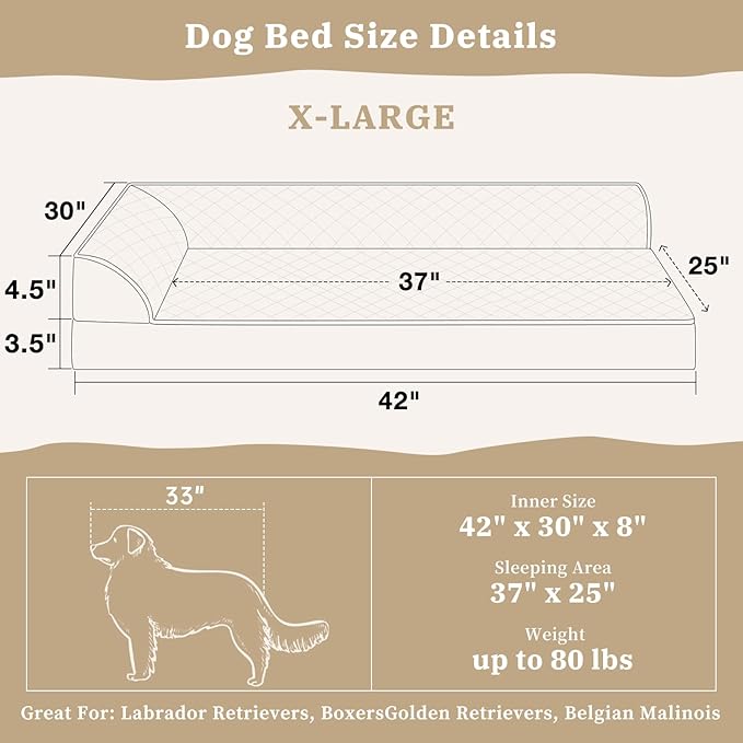 XL Dog Bed Orthopedic, Extra Large Dog Bed with Comfy Bolsters, Waterproof Dog Bed, Pet Bed Sofa with Removable Washable Cover and Nonskid Bottom(X-Large,Grey)