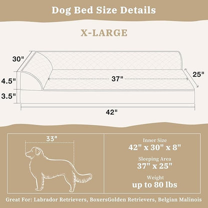 XL Dog Bed Orthopedic, Extra Large Dog Bed with Comfy Bolsters, Waterproof Dog Bed, Pet Bed Sofa with Removable Washable Cover and Nonskid Bottom(X-Large,Grey)