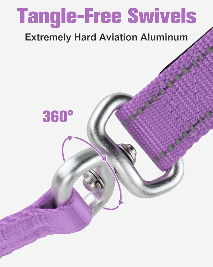 Aiyuda Tangle-Free Slip Lead for Dogs with Padded Traffic Handle 6ft Dog 40 LBS,Purple/Black