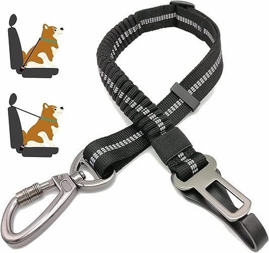 Dog Seat Belt,Adjustable Dog Seatbelt for Car,3 in 1 Dog Safety Belt Leash,Reflective Bungee Dog Car Seatbelt with Hook& Buckle, Dog Car Seat Belt with Aviation Zinc Alloy Rotatable Carabiner