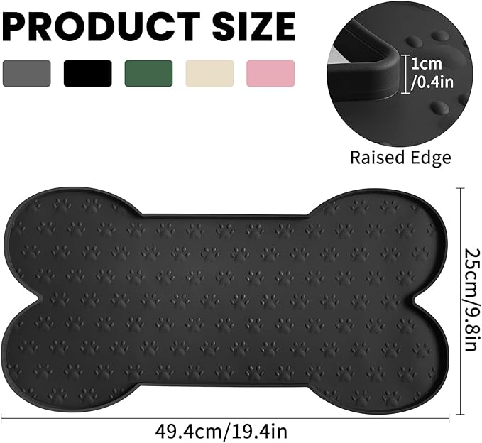 Dog Food Mat Anti-Slip Silicone Dog Bowl Mat Thicker Pet Placemat Waterproof Cat Feeder Pad with Raised Edge Puppy Kitten Feeding Mats Suitable Small Medium-Sized Dogs Cats Eating Tray