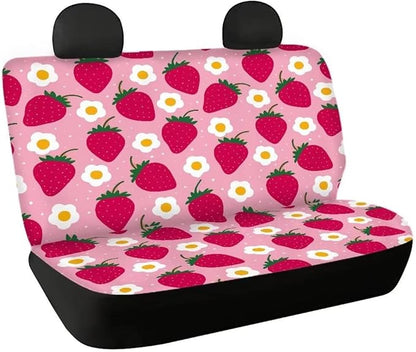 Doojoayie Universal Fit Bench Seat Covers Back Seat Cushion Waterproof Floor Mat for Dogs Cats Pink Strawberry Automotive Seat Covers fits Most Cars