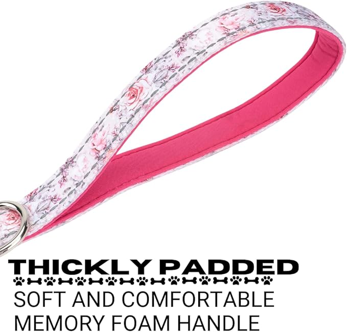 EcoBark Dog Leash - 4 FT / 5 FT / 6 FT Reflective Dog Leash- Eco-Bright Dog Leashes with Padded Handle - Strong Heavy Duty Dog Leash - Nylon Dog Leash for Medium and Large Dogs (Floral Dog Harness)