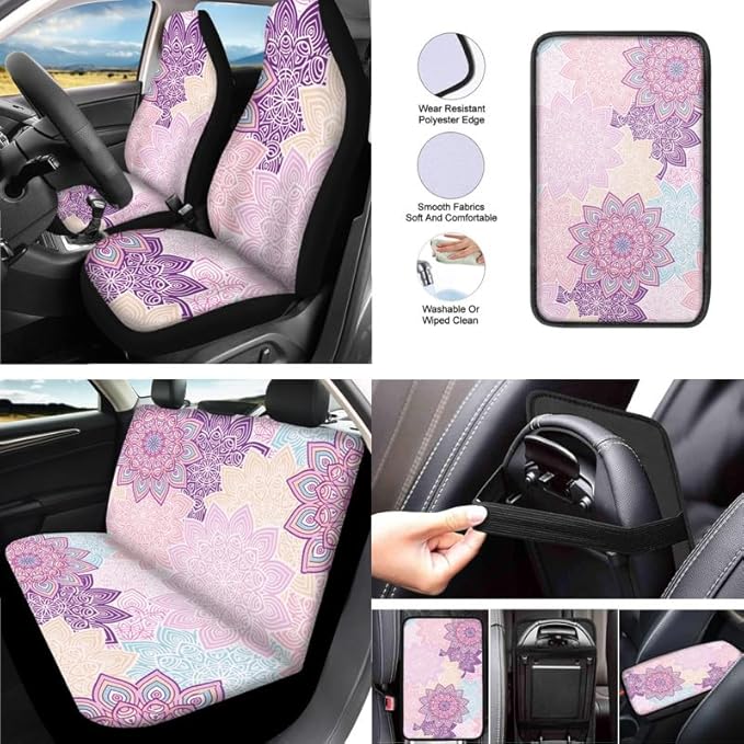 Bohemia Sketch Flower Car Seat Covers Seat Belt Strap Cover Seat Belt Strap Cover