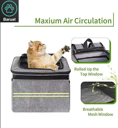 Baruel Pet Backpack - Spacious Carrier for Dog, Cat, Rabbit, Hamster - Bicycle Attachable Bag with Adjustable Shoulder Straps - Breathable Fabric, Roll Up Window, Storage Pockets - 15lbs. Capacity