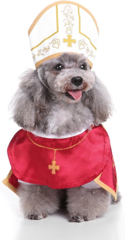 Pope Dog Costume - Halloween Holy Hound Dog Costume, Cute Holy Father Dog Cosplay Costume for Puppy Small Medium Dogs, Funny Pontiff Dress Special Events Photo Props Accessories