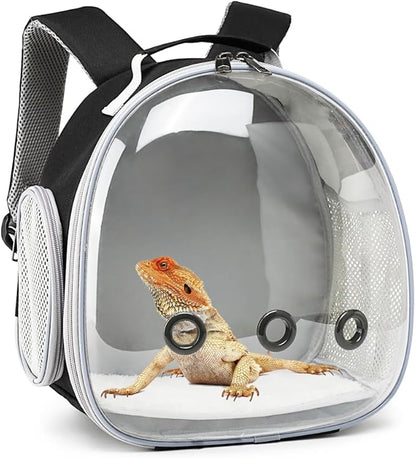 Small Animal Carrier Backpack Space Capsule Bubble Window Carrier Backpack for Lizard Guinea Pig (Black)