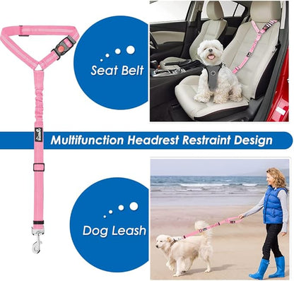 Lukovee Dog Seatbelt Leash for Cars, 2 Pack Pet Safety Car Seat Belt with Adjustable Buckle & Reflective Bungee, Connect Dog Harness in Vehicle Car Dogs Restraint Travel Daily Use (PI-0)