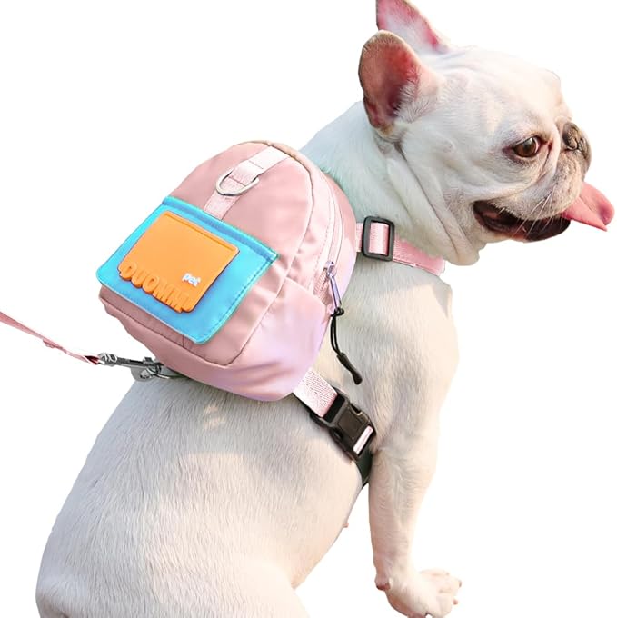 Dog Backpack for Small Dogs to Wear,Cute Pet Puppy Harness Backpacks with Leash Adjustable Dog Self Carrier Bag for Travel Hiking Daily Walking (M, Pink)