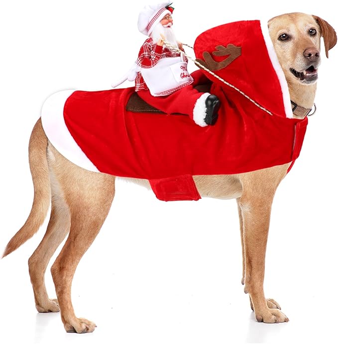 BWOGUE Santa Dog Costume Christmas Pet Clothes Santa Claus Riding Pet Cosplay Costumes Party Dressing up Dogs Cats Outfit for Small Medium Large Dogs Cats