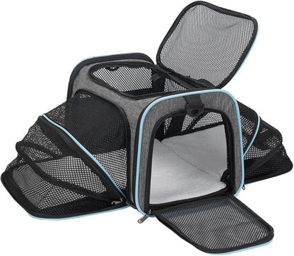 Fancial Expandable pet carrier, airline-approved collapsible cat soft-sided carrier with removable plush pad, suitable for cats, small dogs, small dogs (16.2 inches x 10 inches x 10.6 inches)