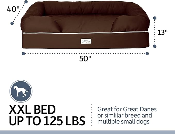 PetFusion Ultimate Dog Bed 35% Cotton 1yr. Warranty,Brown, (50x40")