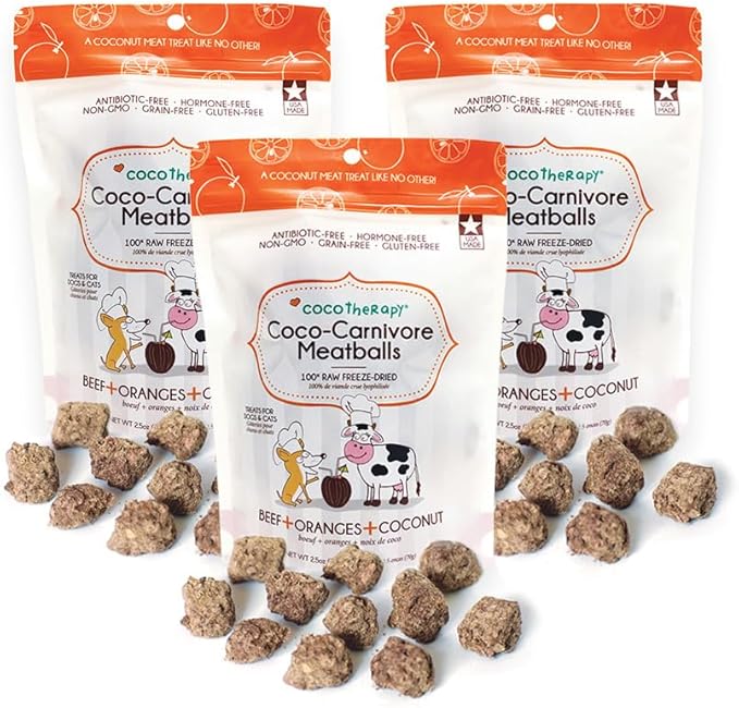 CocoTherapy 3 Pack of Coco-Canivore Meatballs Dog Treats, Beef