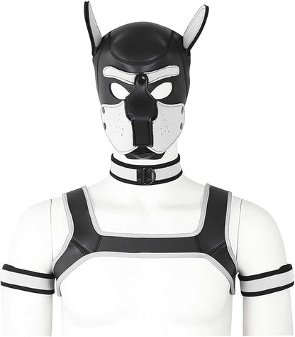 4 Sets Neoprene Puppy Hood Animal Head Mask Novelty Costume Dog (Hood Mask + Collar + Armband + Harness) (Large, White)