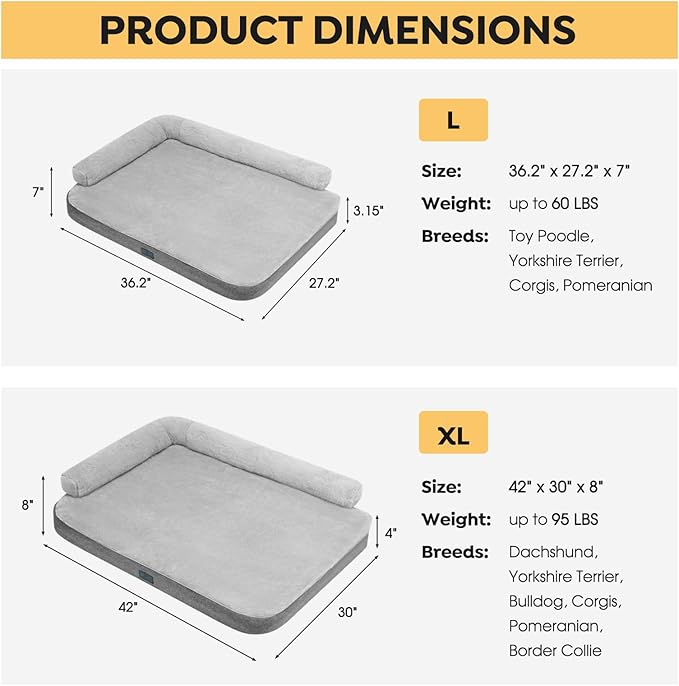 Veehoo Orthopedic Dog Bed with Bolster for Extra Large Dogs 95 lbs,