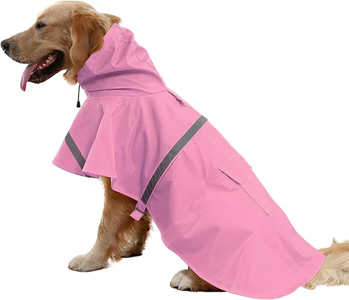 NACOCO Large Dog Raincoat Adjustable Pet Water Proof Clothes Lightweight Rain Jacket Poncho Hoodies with Strip Reflective (L