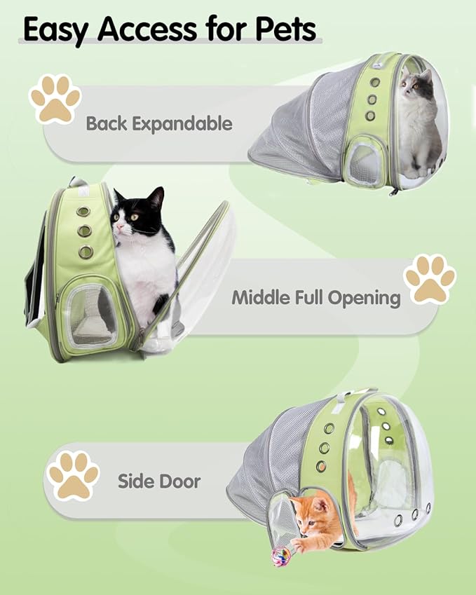 TOYSINTHEBOX Cat Backpack Carrier, Expandable Pet Bubble Backpack for Cat Small Dog Pet Travel Carrier Carrying Bag for Hiking, Travelling, Walking, Camping & Outdoor Up to 13 Lbs Light Green