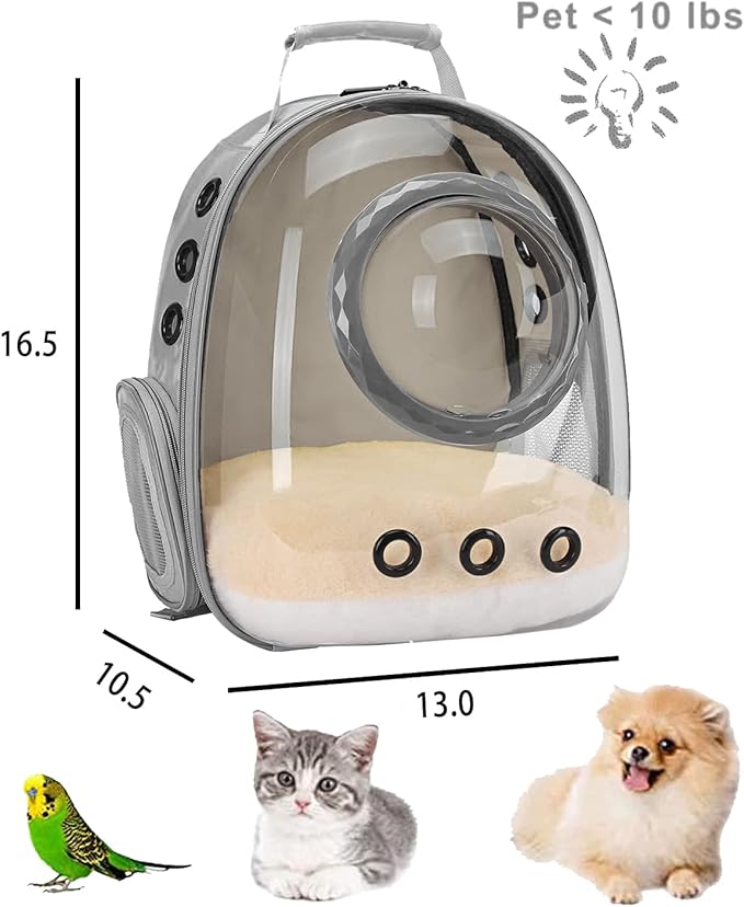 Bubble Cat Carrier Backpack Transparent Pet Carrier Backpack for Small Puppy and Bunny (Grey, Backpack)