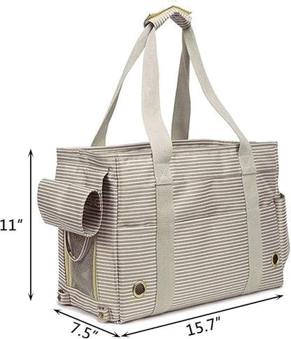 Fashion Pet Dog Carriers Cat Travel Carrying Handbag for Outdoor Travel Walking Hiking (White stripe)