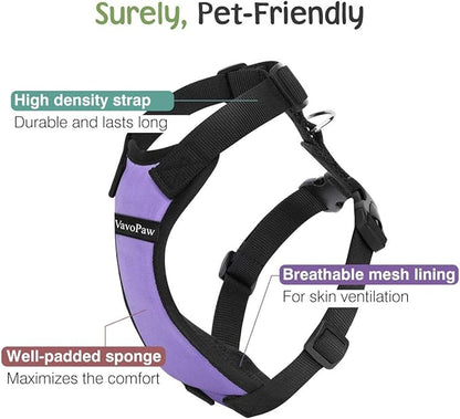 Dog Vehicle Safety Vest Harness, Adjustable Soft Padded Mesh Car Seat Belt Leash Harness with Travel Strap and Carabiner for Most Cars, Size Medium, Purple