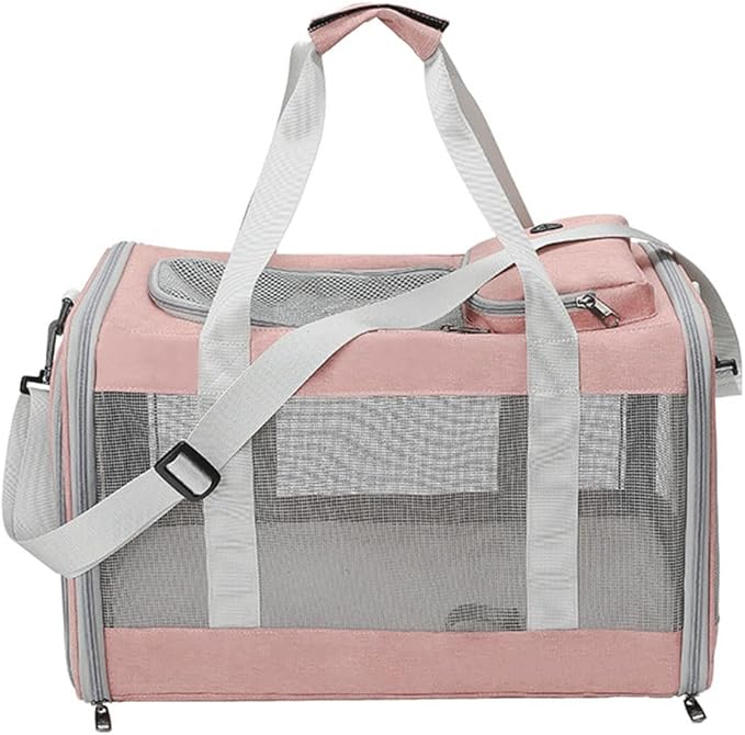 Cat Carrier Dog Carrier Portable Pet Carrier, Soft Sided Fat Cat Carrier Medium Airline Approved, Foldable Bunny Puppy Cat Carrier up to 20lbs, Cat Bag Carrier for Travel (Pink)