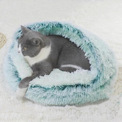 Cat Bed Round Fluffy Hooded Cat Bed Cave