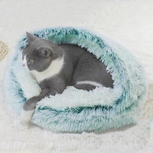 Cat Bed Round Fluffy Hooded Cat Bed Cave