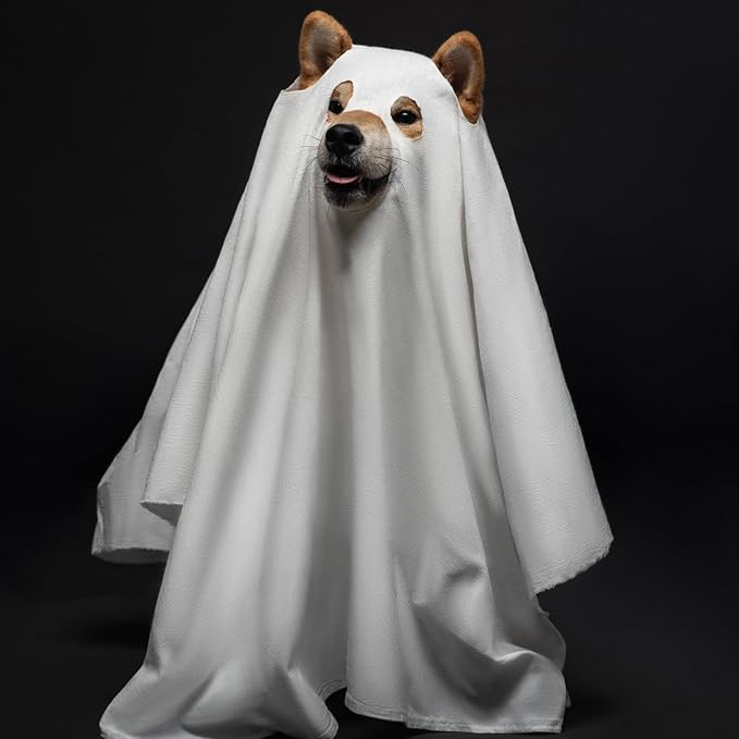 Halloween Ghost Dog Costume Dog White Costumes Ghost Costumes for Dogs Cats with Ear Opened Halloween Dog Cosplay Costume Halloween Trick or Treat Party Cosplay for Dog