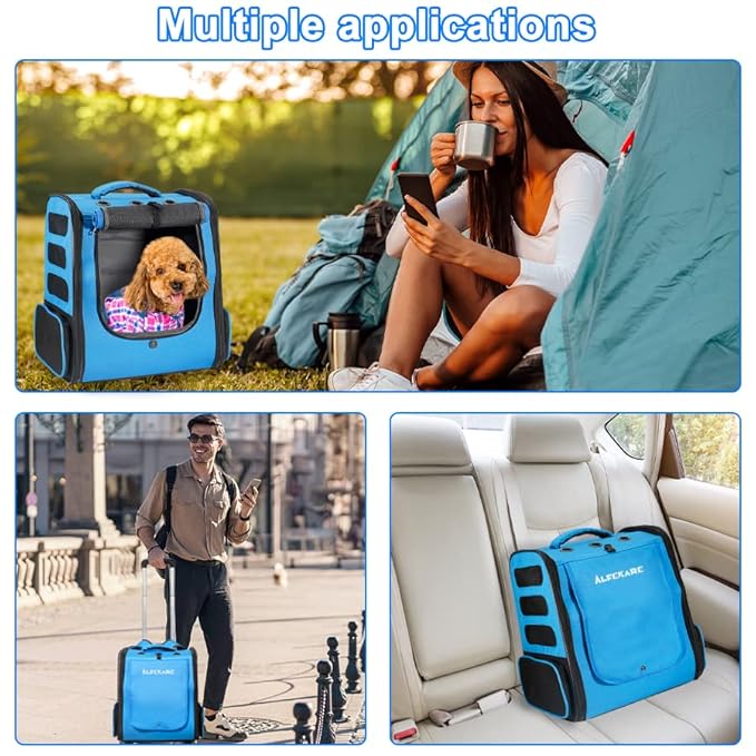 Rolling Cat Carrier Airplane Approved Pet Carrier with Wheels, Dog Backpack with Wheels,Cats,Puppies Travel Bag with Trolley