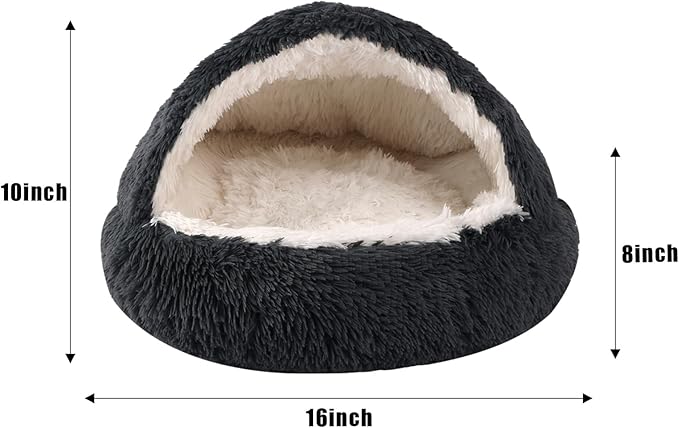 Round Hooded Cat Bed & Dog Bed with Cover Cave 16inch x 16inch)