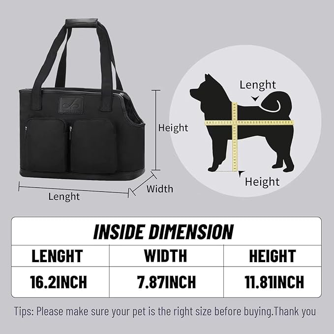 Dog Carrier Purse, Foldable Waterproof Premium PU Leather Oxford Cloth Dog Carrier Bag, Pet Travel Tote Bag with Pockets for Cat and Small Dog