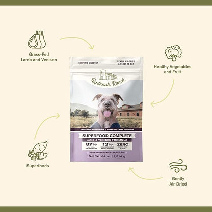 by Katherine Heigl- Superfood Complete, Air-Dried Adult Dog Food - High Protein, Zero Fillers, Superfood Nutrition (64 oz., Lamb & Venison)