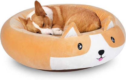 26" Corgi Pet Bed, Calming Dog & Cat Plush Bed, Fulffy Comfy Padded Cat Mat Plush Pet Bed, Non-Slip Bottom, Soft Washable Sleeping Dog Cot for Medium Small Dogs Cat Puppy Kitty