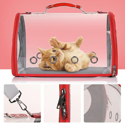 Honhan Transparent Capsule Pet Travel Handbag for Puppies Dogs Cat Hand Carriers Bag with Two Side Ventilation Holes,Easy Carry for car Traveling. (Big size-43 * 24.5 * 28cm, Transparent)