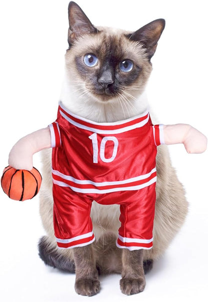 DELIFUR Dog Basketball Player Costume - Pet Halloween Costume Adjustable Funny Dress Up Sports Outfit Cosplay Clothes for Large Cats and Small Dogs Red (X-Small)