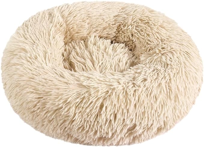 otoez Kitten Puppy Bed Extra Small XS Round Dog Cat Beds Anti Anxiety Plush Pet Calming Donut Bed with Non-Slip Waterproof Bottom (15.7", Taupe)