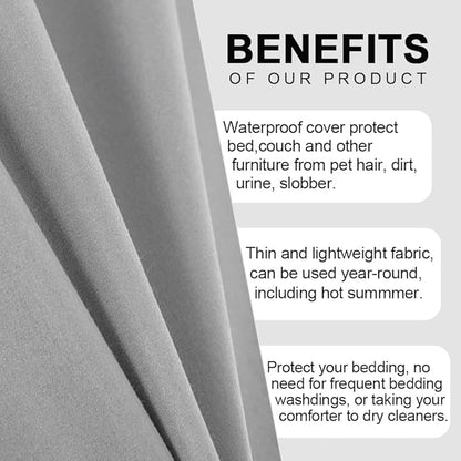 DUJUIKE Waterproof Bed Cover for Dog and Cats,Pet Hair Resistant Bed Sheet Cover, Protective Bed Liner Cover with 100% Waterproof Breathable Thin Fabric (Queen 78 * 90 inch, Grey)