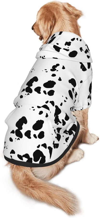 Dalmatian Print Dog Costume, Cute Animal Spotted Dog Print Winter Clothes Sweater Halloween Role Play Costume with Pocket Pet Winter Hoodie X-Small