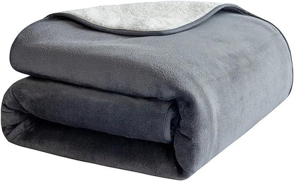 Waterproof Dog Blanket, 3-Layer Flannel and Sherpa Pet Throw, Reversible Protector Cover for Bed Couch Sofa, Grey, 60"x80"