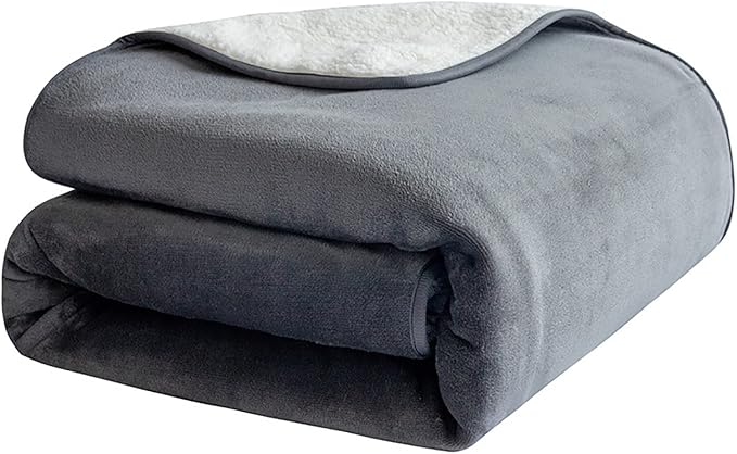 Waterproof Dog Blanket, 3-Layer Flannel and Sherpa Pet Throw, Reversible Protector Cover for Bed Couch Sofa, Grey, 50"x60"