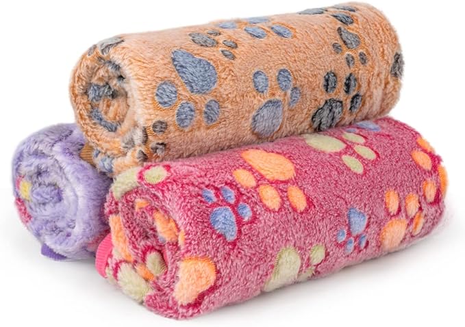 Dono 1 Pack 3 Dog Blankets, Soft Fluffy Fleece Pet Blanket Warm Sleep Mat Paw Print Design Puppy Kitten Throw Blanket Doggy Mat, Blanket for Dogs