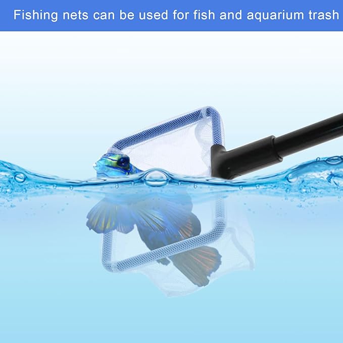 Aquarium Cleaning Tool Set, Fish Tank Cleaner Kit Tools with Handle, Seaweed Scraper, Fishing Net, Sponge Brush, Wall Brush- 5 in 1 & Fish Tank Gravel Cleaner