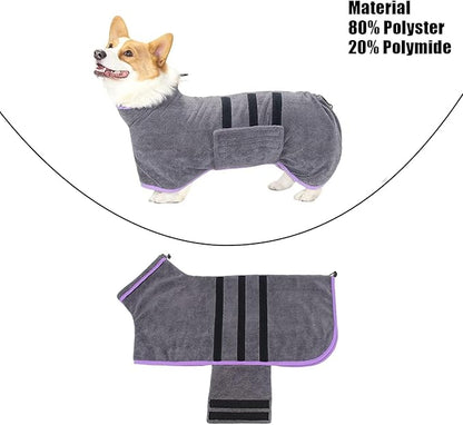 Microfibre Dog Bathrobe Dog Towel Wrap Super Absorbent Dog Drying Coat Bath Robe for Puppy, Medium & Large Dogs, Fast Drying, Adjustable, for Pet Dogs & Cats