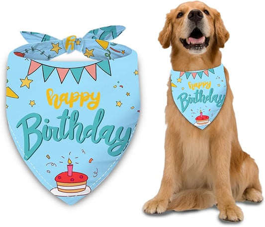 Happy Birthday Dog Bandana Washable Pets Scarf Triangle Adjustable Handkerchief