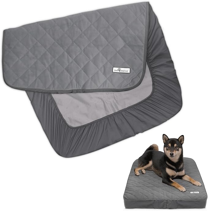 Paw Inspired Waterproof Fitted Cover for Dog Bed | Washable Bed Protector for Dog Mattress | Removable Replacement Cover Ideal for 36-Inch Pet Bed (Gray)