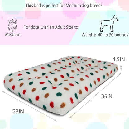 36 Dog Crate Pad Washable, Anti-Slip, Short Plush Fits 36x22 Dog Bed White with Colorful Dots Medium Dog Crate Beds