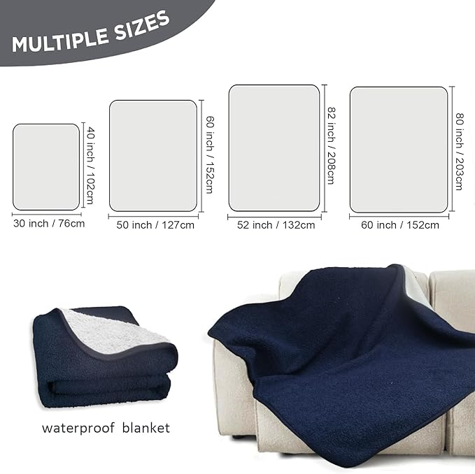 Waterproof Blanket, Throw Blanket for Bed Intimacy Squirt Pleasure, Large Dog Pet Blankets Couch Sofa Protector, Blanket for Adults Dogs Cats, Water Resistant Pee Stain Proof, Navy, 60" x 80"