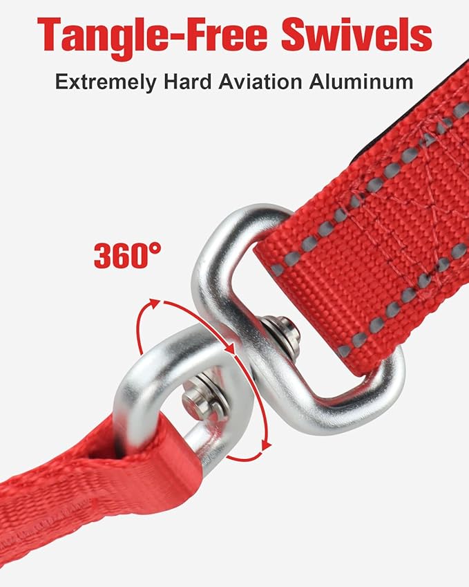 Aiyuda Tangle-Free Slip Lead for Dogs with Padded Traffic Handle 6ft Dog 40 LBS,Red/Black