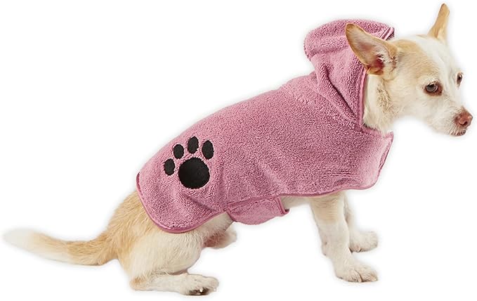 Bone Dry Pet Robe Collection, Embroidered Absorbent Microfiber Bath Robe with Adjustable Closure, for Dogs & Cats, X-Small, Rose