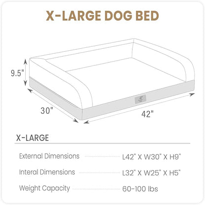 XL Dog Bed, Brown Dog Beds for Extra Large Dogs, Washable Dog Bed with Removale Bolsters, High Bolster Dog Bed with Nonslip Bottom, Extra Large Dog Bed up to 100 lbs